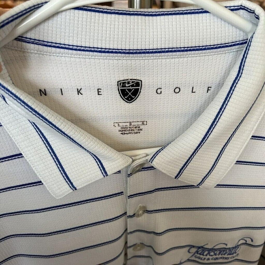 Nike Golf Fit Dry Jacksonville Golf Club Shirt Size L, Wh/Bl Striped #B1123
