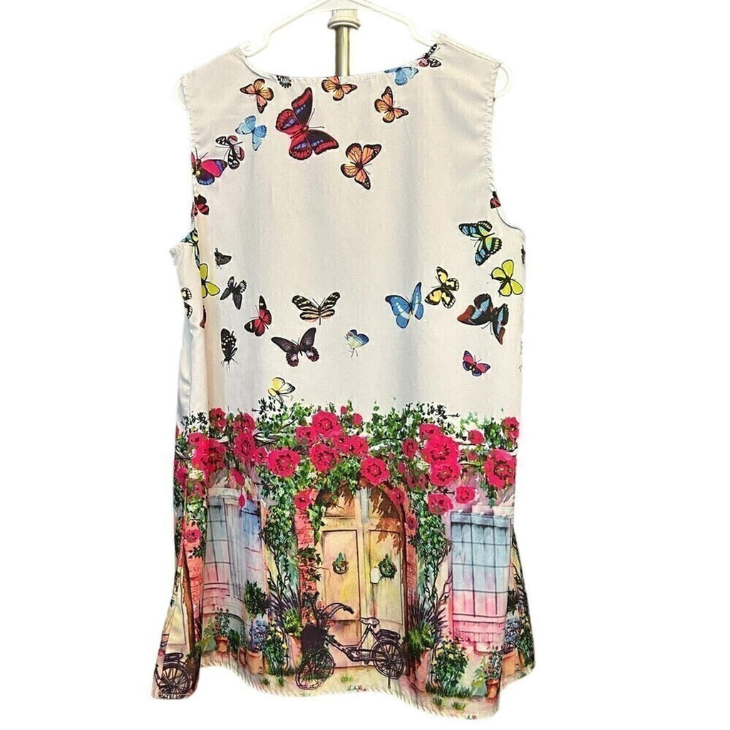 French boho sleeveless beach mini dress size L #1178