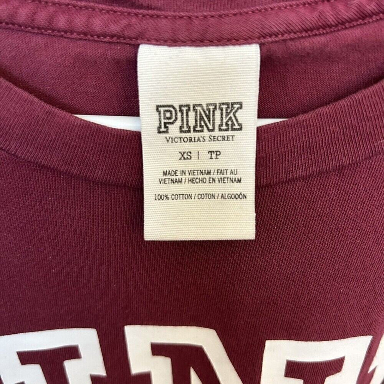 Pink by Victoria's Secret T-Shirt, With Pocket, Burgundy, Size XS #1105