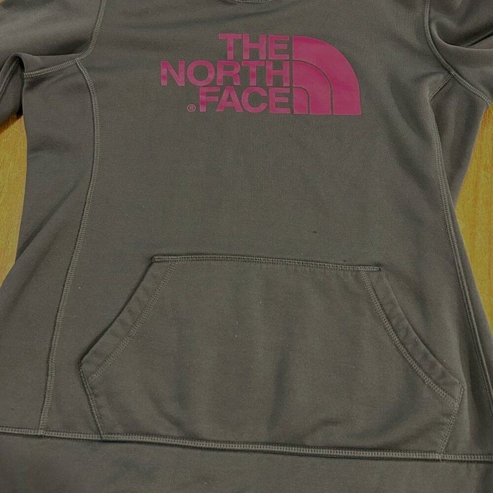 The North Face Hoodie Womens XP Grey Pink Pullover Hooded Sweatshirt #BH