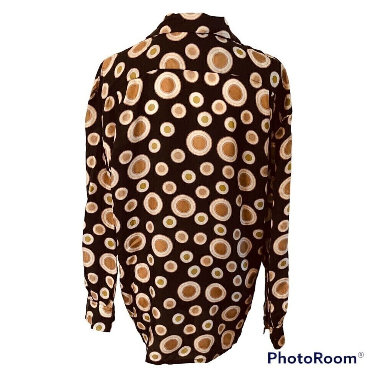 Vintage Cezar 100% Silk Circles Printed Buttoned Long Sleeve Blouse Size S/M