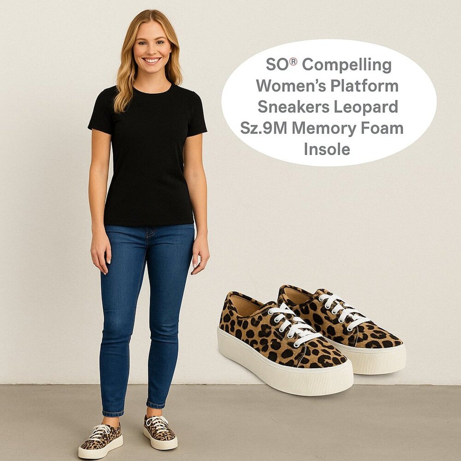 SO® Compelling Women's Platform Sneakers Leopard Sz.9M Memory Foam Insole #1191