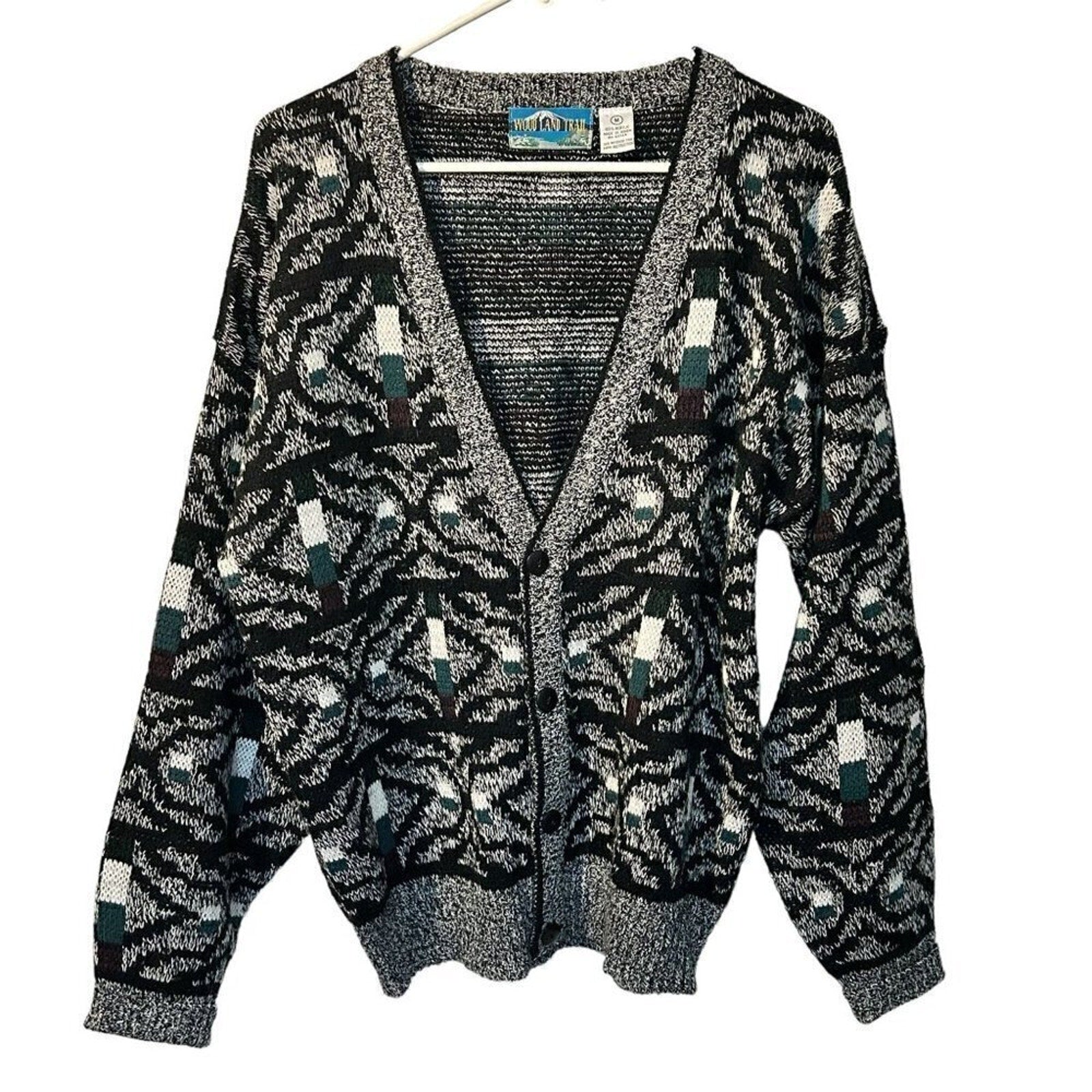 Wood Land Trail Cardigan Sweater Knit Grandpa Dad Size M Cottagecore #D1477