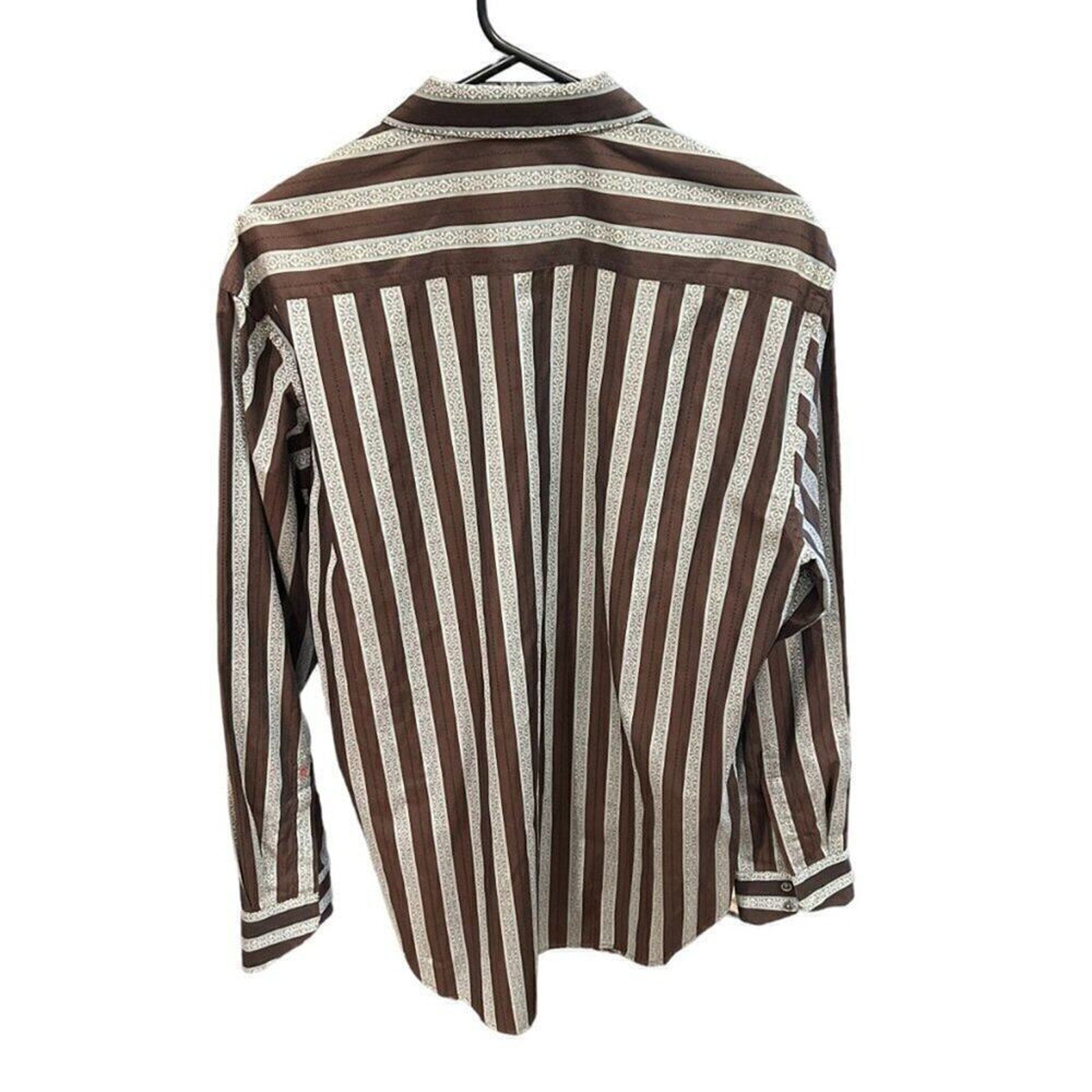 Robert Graham Mens Shirt Sz XL Striped Embroidered Rev.Cuffs Collar Stays #M1398