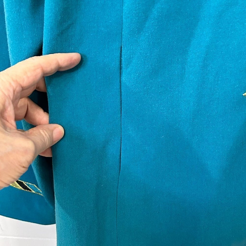 Bob Mackie Wearable Art Womens Sz XL Turquoise Blue Fleur De Lis Embroidery  #SH