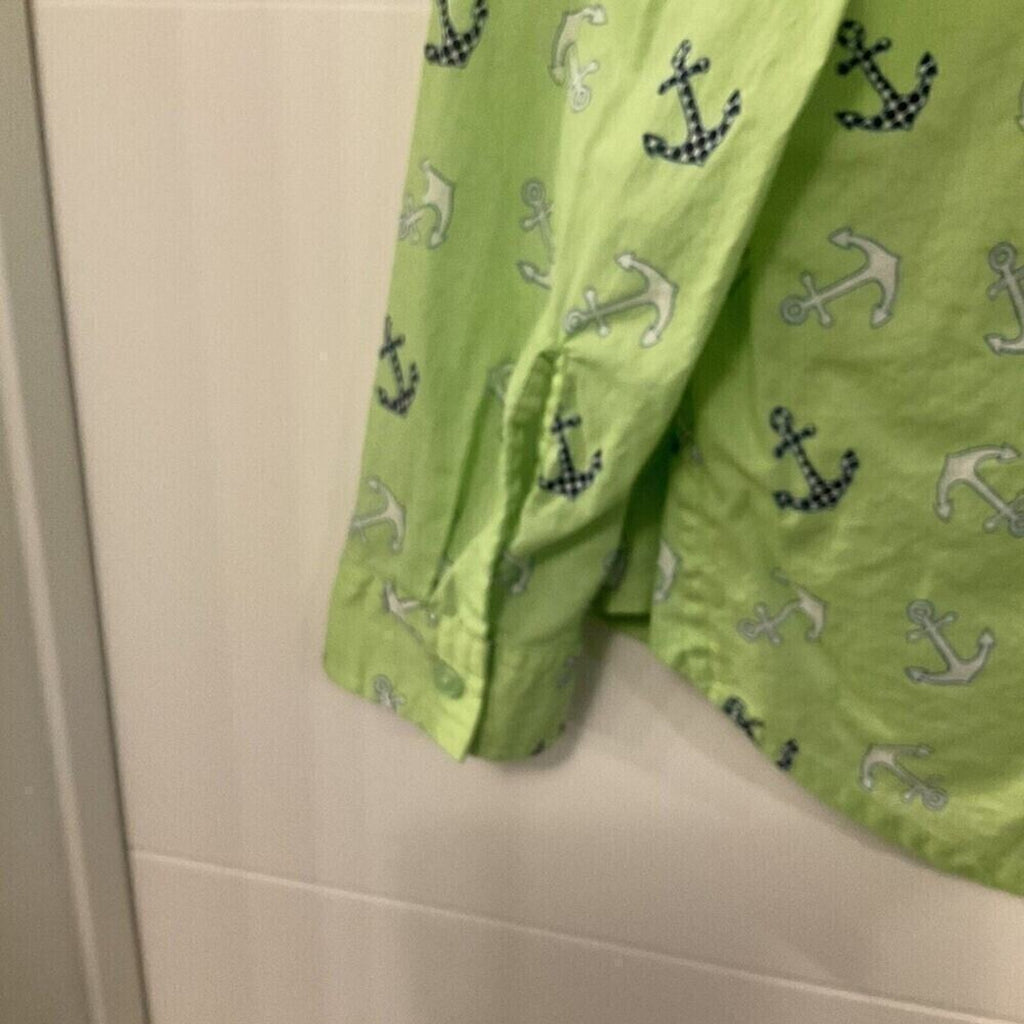 Red Camel Women's Blouse Green Anchor Pocket Collared Long Sleeve Button Up Sz L