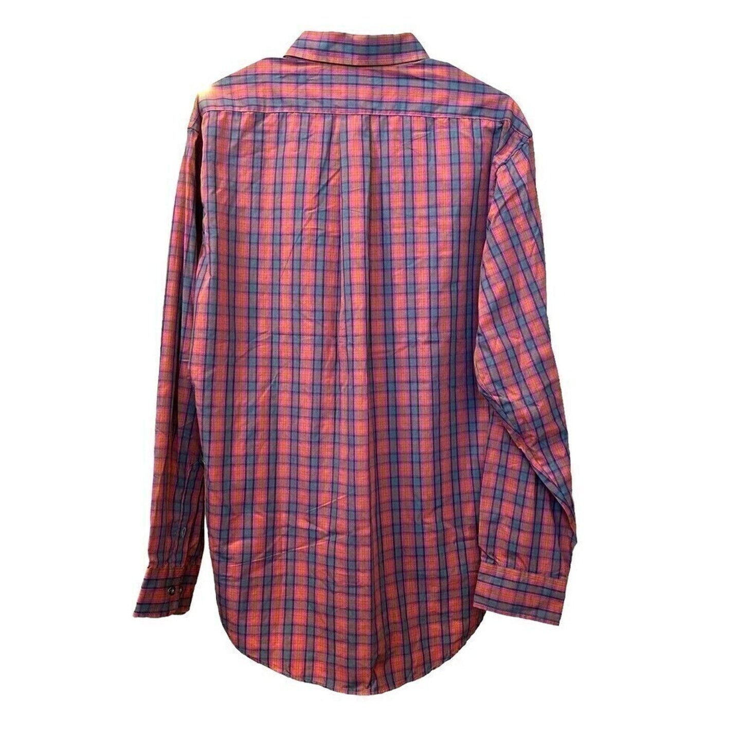 All American Men’s Button-Down Shirt – Size L, Red & Green Plaid, Long Sleeve #K-1357