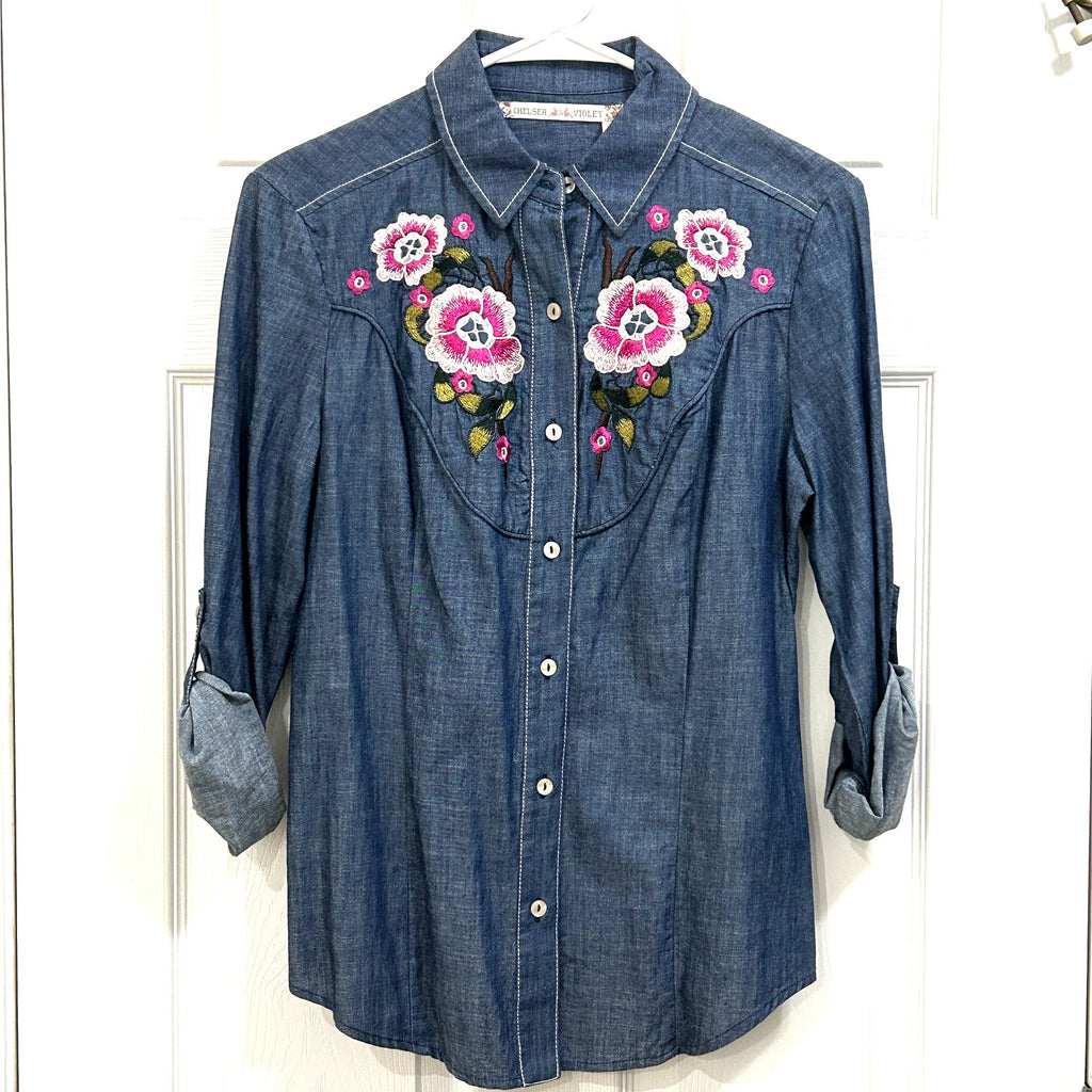 Chelsea Violet Chambray Embroidered Shirt Small Duplicate