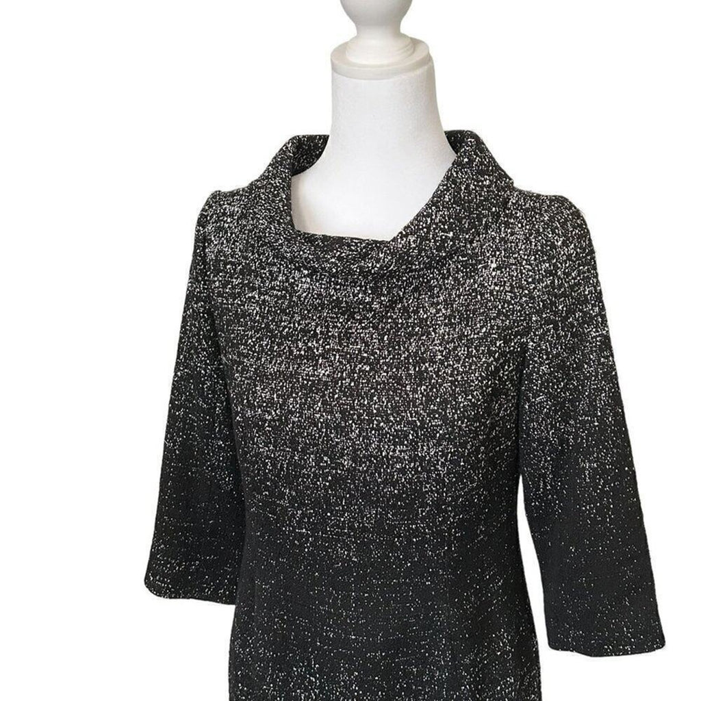Teri Jon by Rickie Freeman Tweed Wool Sheath Dress – Size 4, Cowl Neck, Black & White