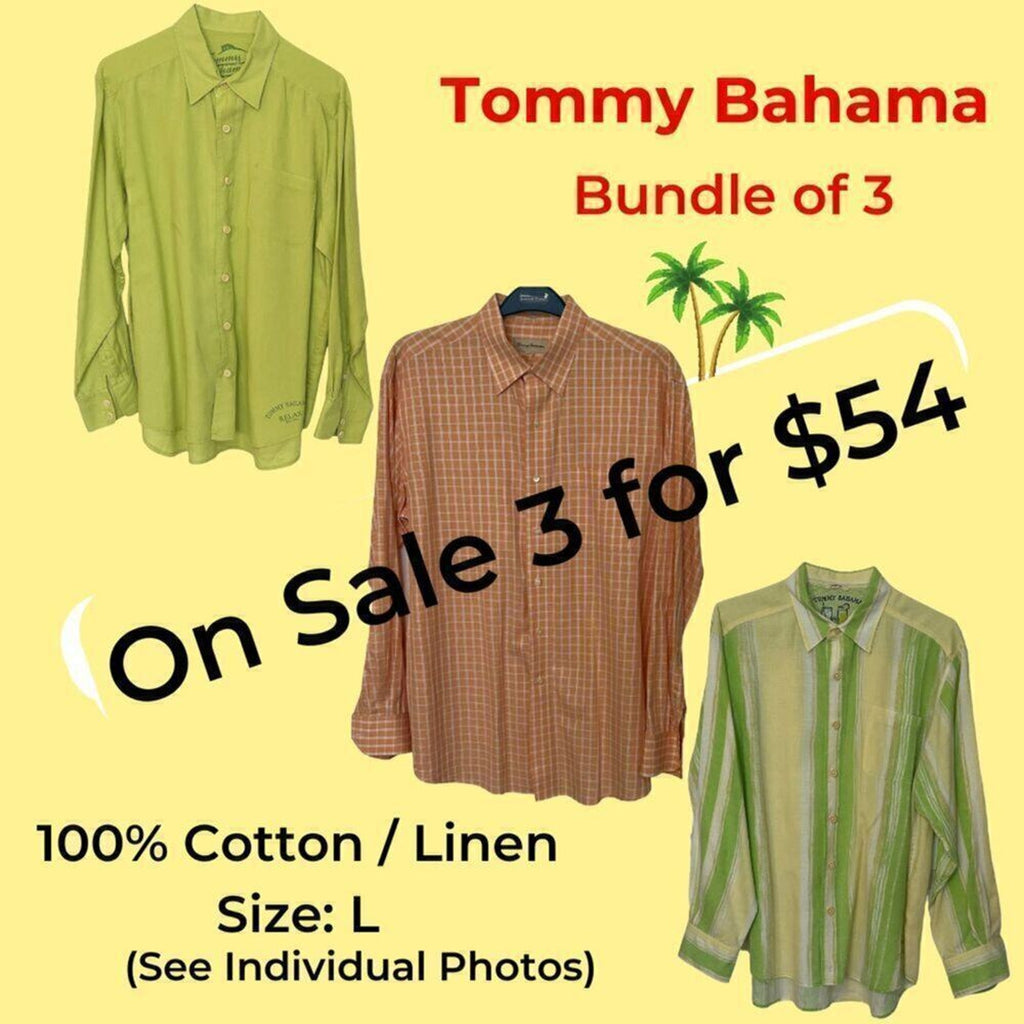 Tommy Bahama Men's Long Sleeve Size L Cotton & Linen Shirts Bundle of 3