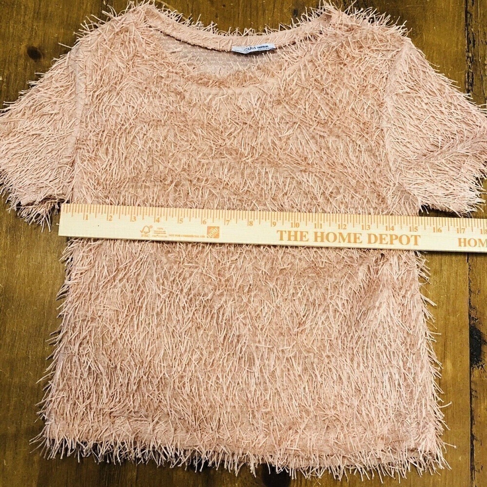 ZARA Trafaluc Pink Fuzzy Fringe Eyelash Popcorn Sweater Top Size ( M ), #1101