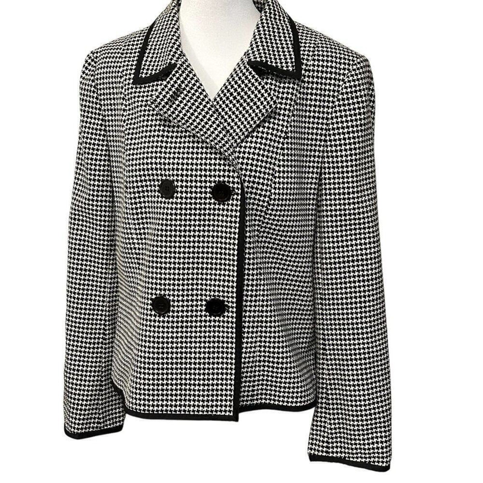 Talbots Women's  Black White Houndstooth Plaid Jacket Blazer Size 14 #BH