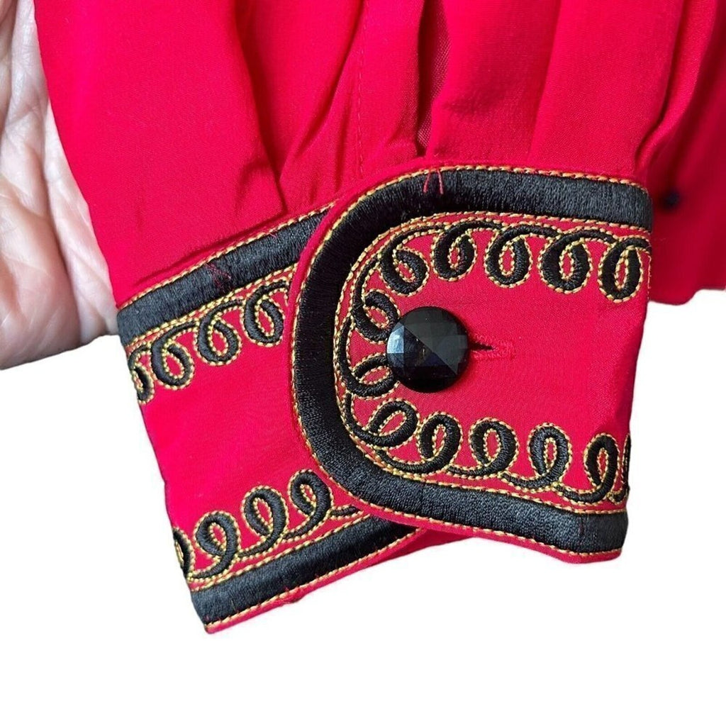 Bob Mackie Wearable Art 100% SILK Sz.L Red  Zipped Long Jacket Embroridered #HB