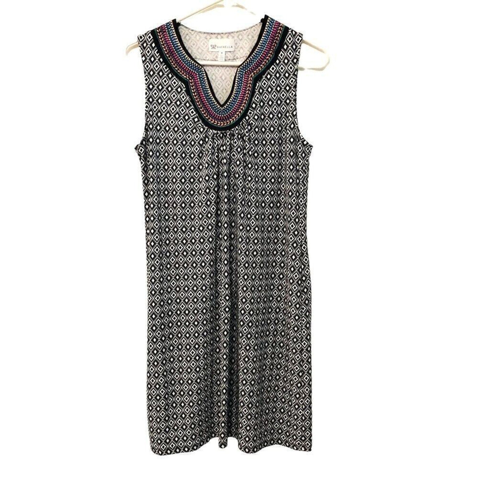 Rafaella Black & White Geometric Sheath Dress Size M – Sleek & Figure-Flattering