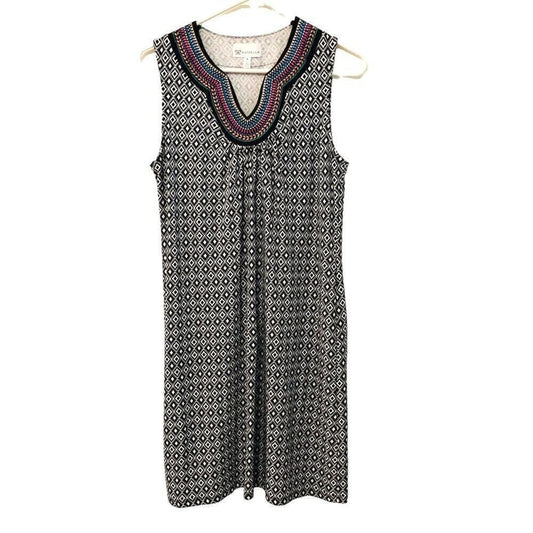 Rafaella Womens Dress Black White Size Medium Sheath Sleeveless Geometric Casual