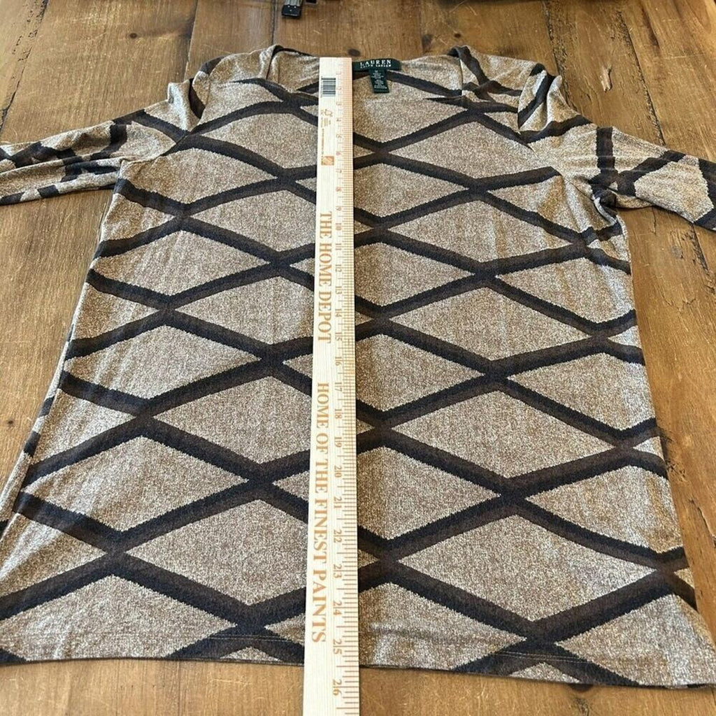 Lauren - Ralph Lauren Blouse Women's Size (L), Brown Geometric, 3/4 Sleeve #1109