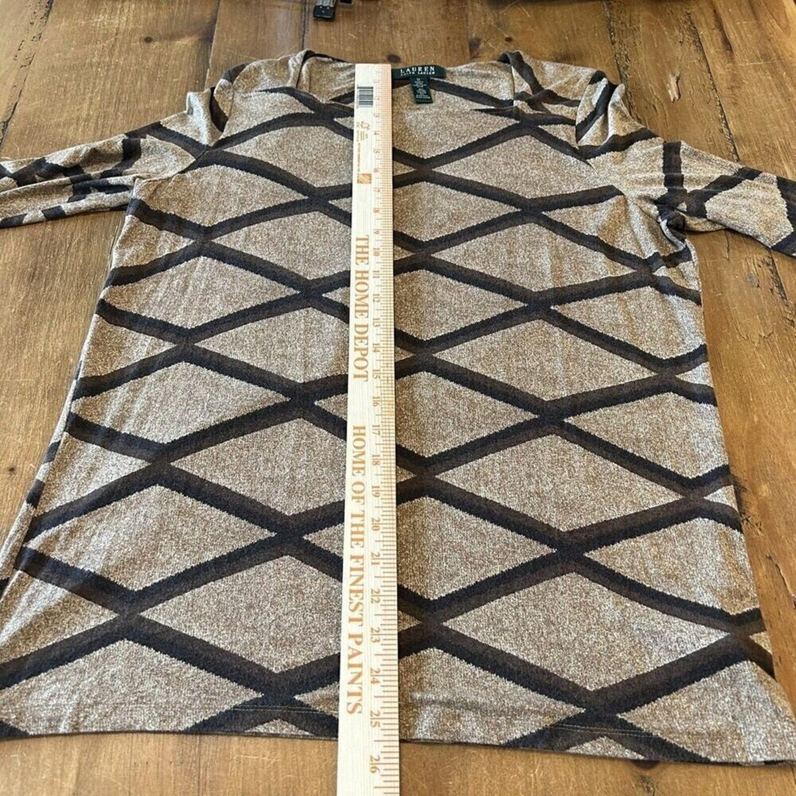 Lauren - Ralph Lauren Blouse Women's Size (L), Brown Geometric, 3/4 Sleeve #1109