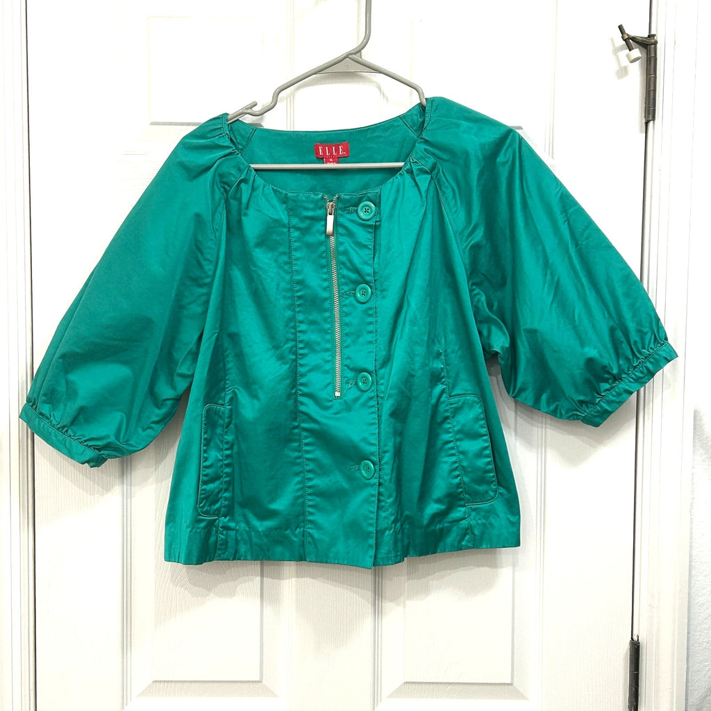 ELLE Womens Irish Green Crop Lite Weight, Jacket, Size XL 3/4, Sleeve