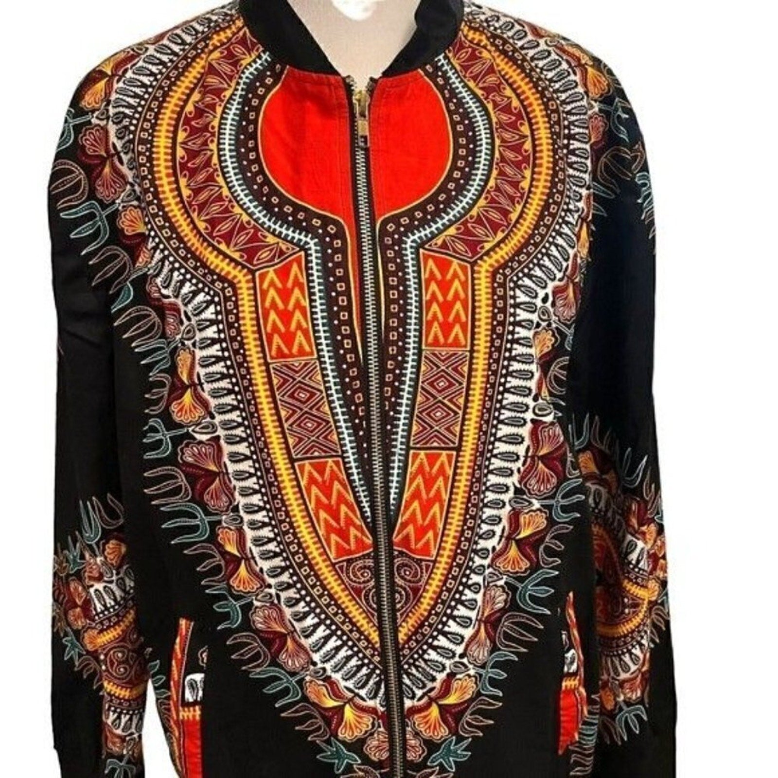 African Dashiki Women’s Jacket – Size XL, Long Sleeve Full-Zip, Breathable Dashiki Print, #SH