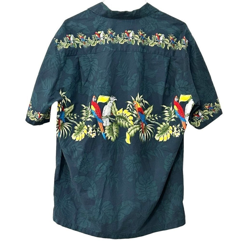 Winnie Fashion Men's Hawaiian Forest Green Luau Parrot Bird Shirt Size 2X #P1454