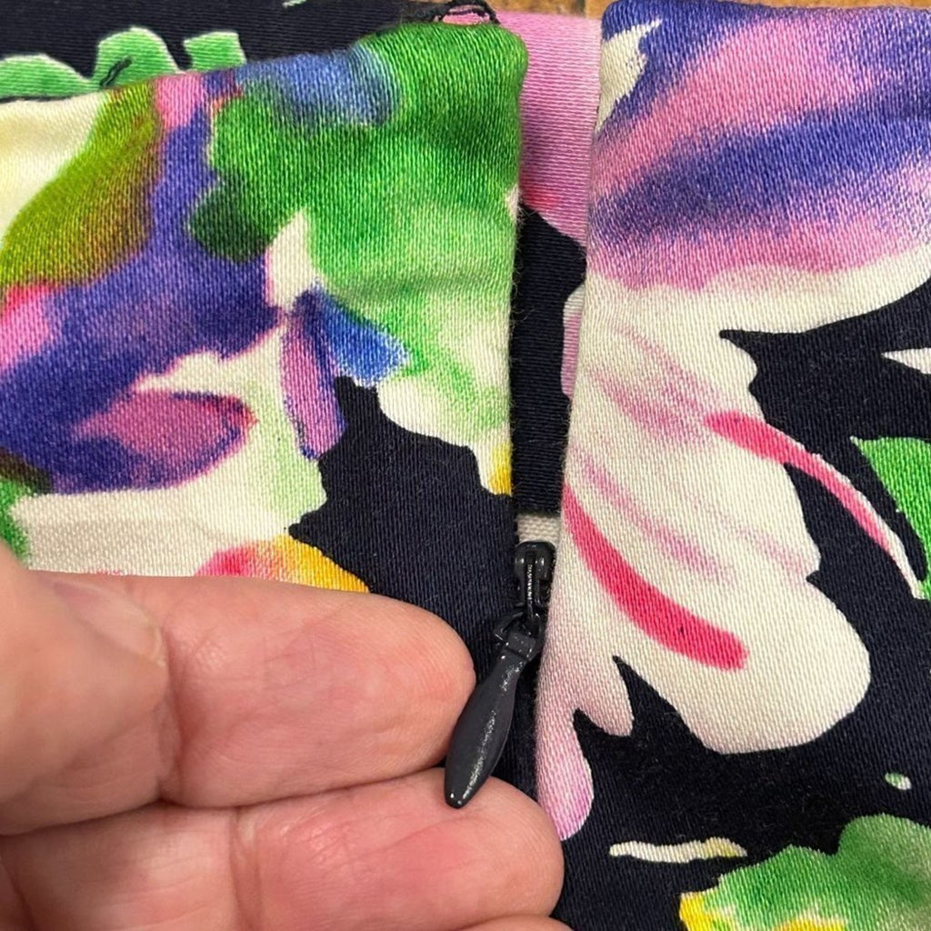 Lauren Ralph Lauren Colorful Floral Pencil Skirt – Size 12, ¼-Zip Accent, Figure-Flattering Tailored Fit#O1408