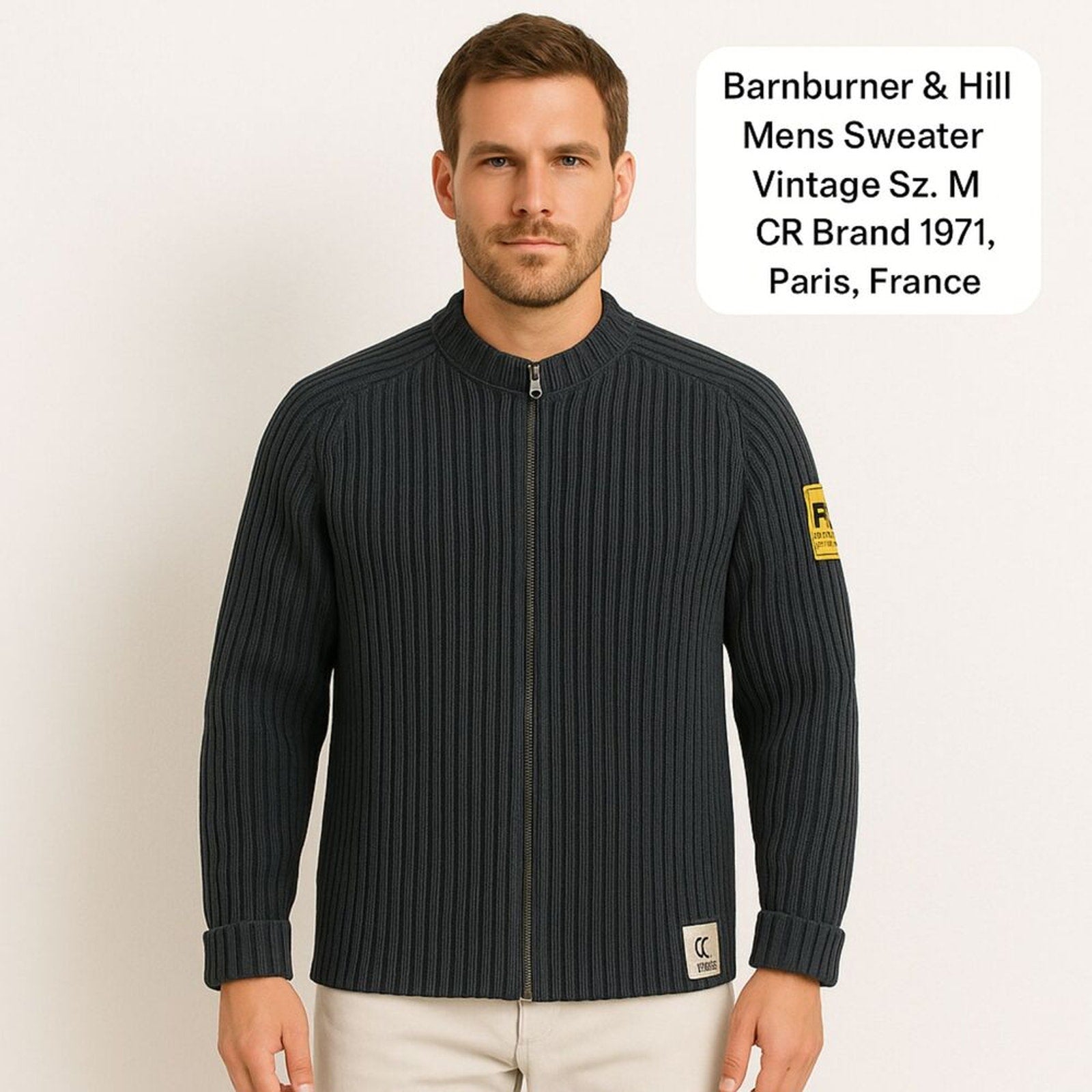 Barnburner & Hill Mens Sweater Vintage Sz. M CR Brand 1971, Paris, France #A1183