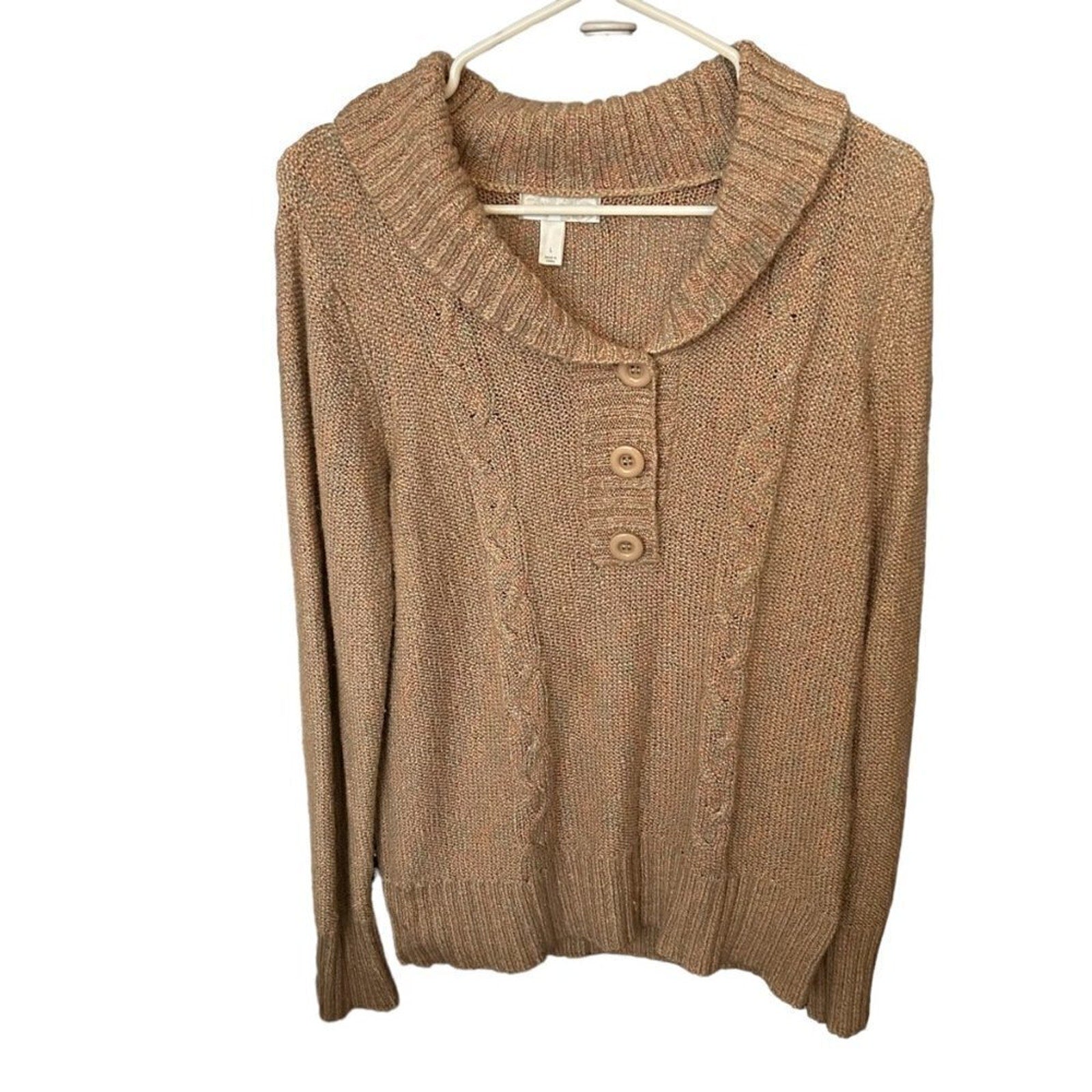 Dressbarn soft tan pullover sweater size L acrylic-poly blend #L1341
