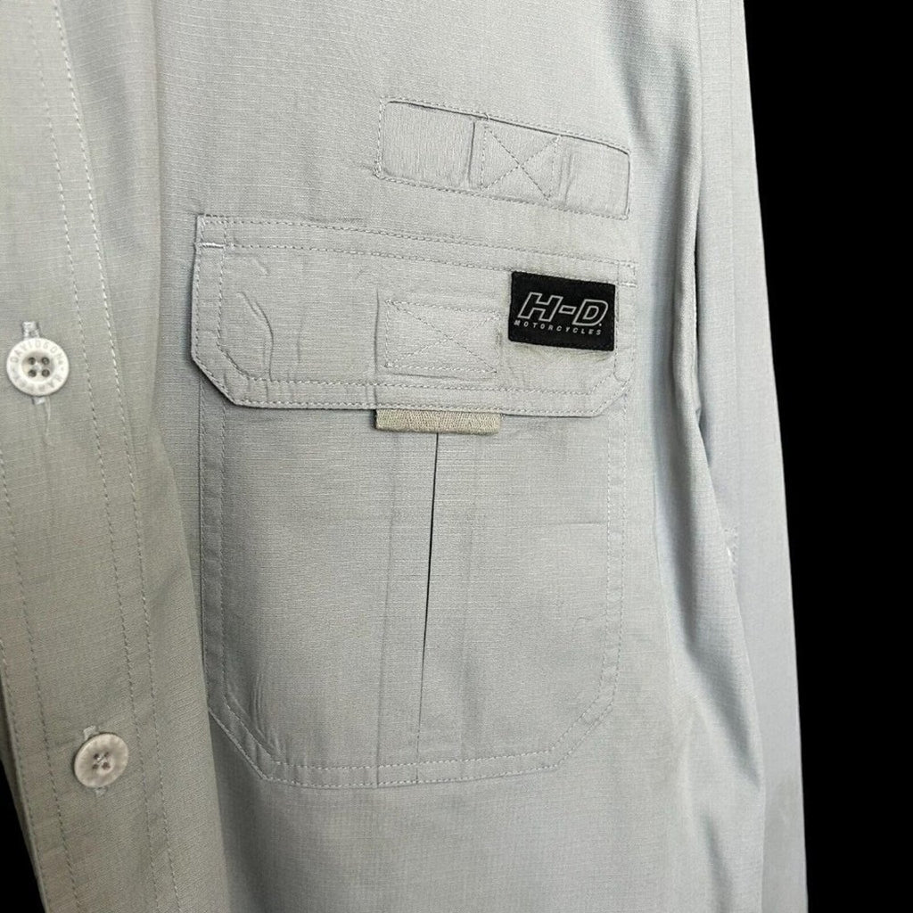 Harley Davidson Vented Rear/Sides Long Sleeve Shirt Gray Relaxed Fit XL #A1197