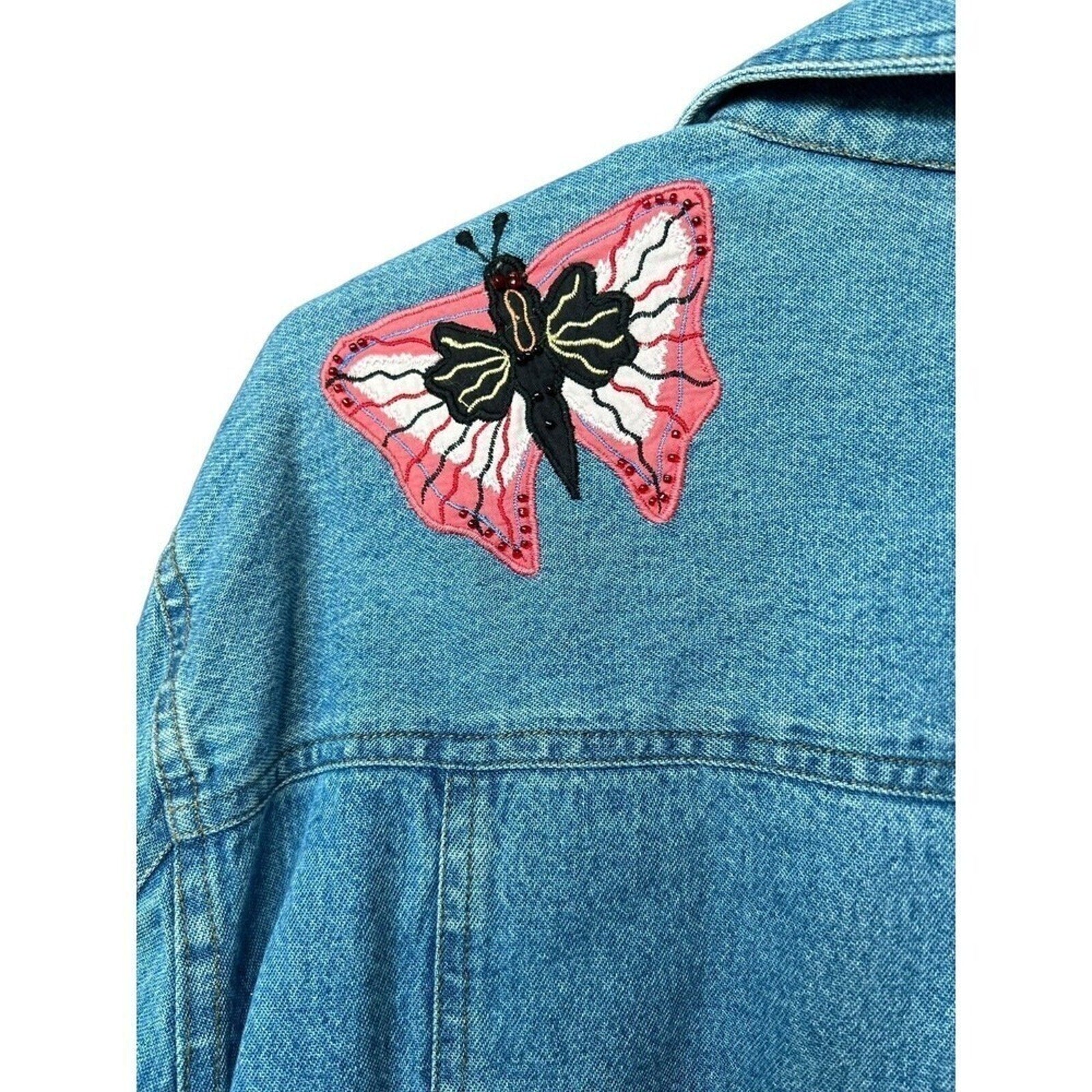 White Stag Women's Embroidered Denim Jacket Size Med. Measurements below #G1255