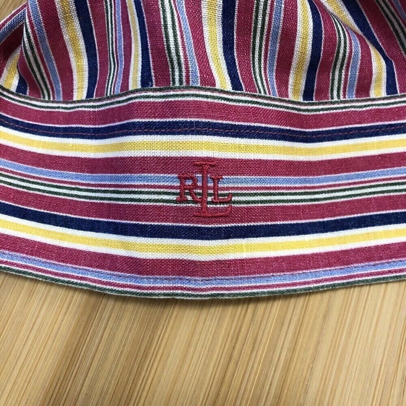 Lauren - Ralph Lauren Women's Stripe Linen Shirt - Yellow Collar & Sleeve Lining