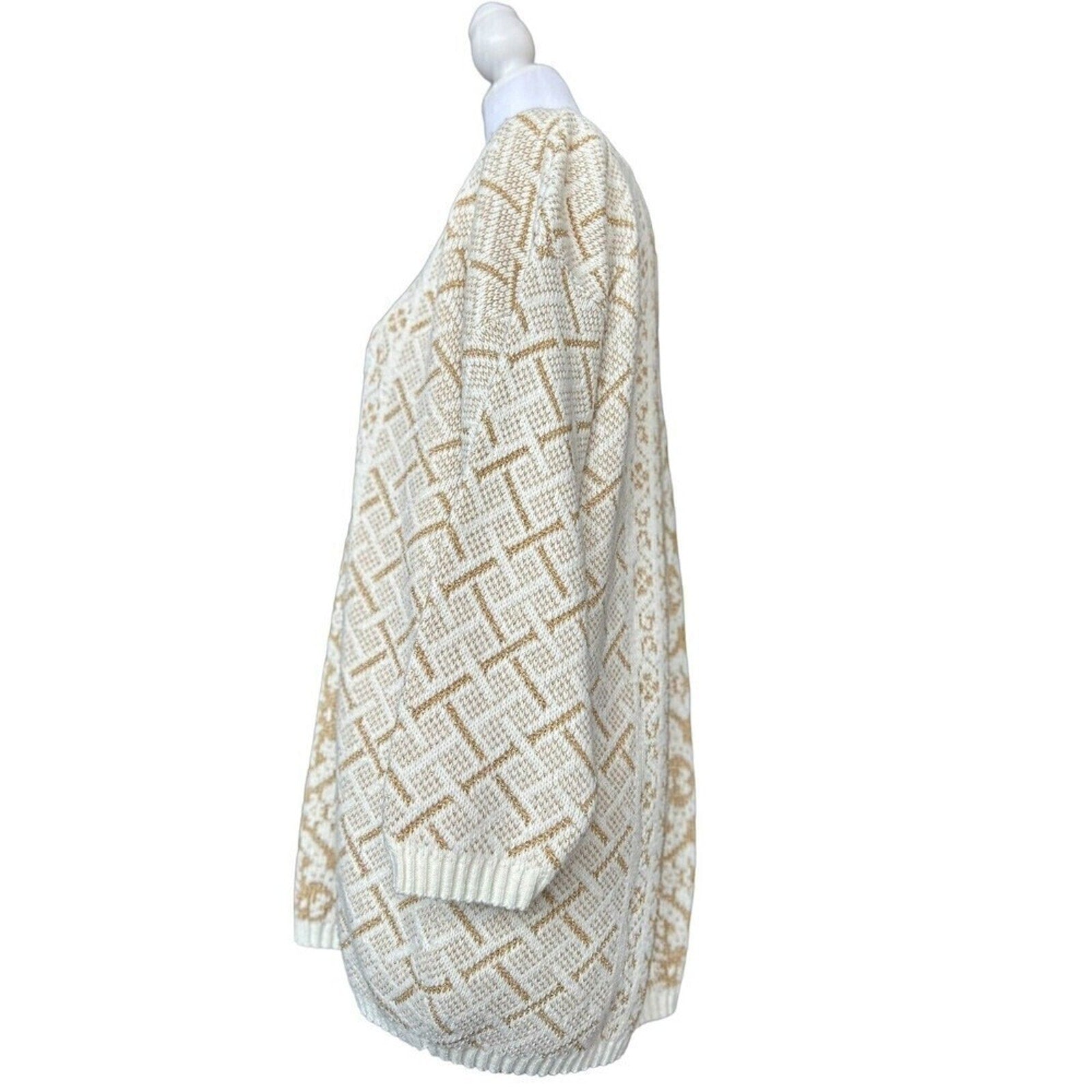 Dana Scott Vintage Cream / Metallic Gold Holiday Festive  Sweater Size M, #H1281