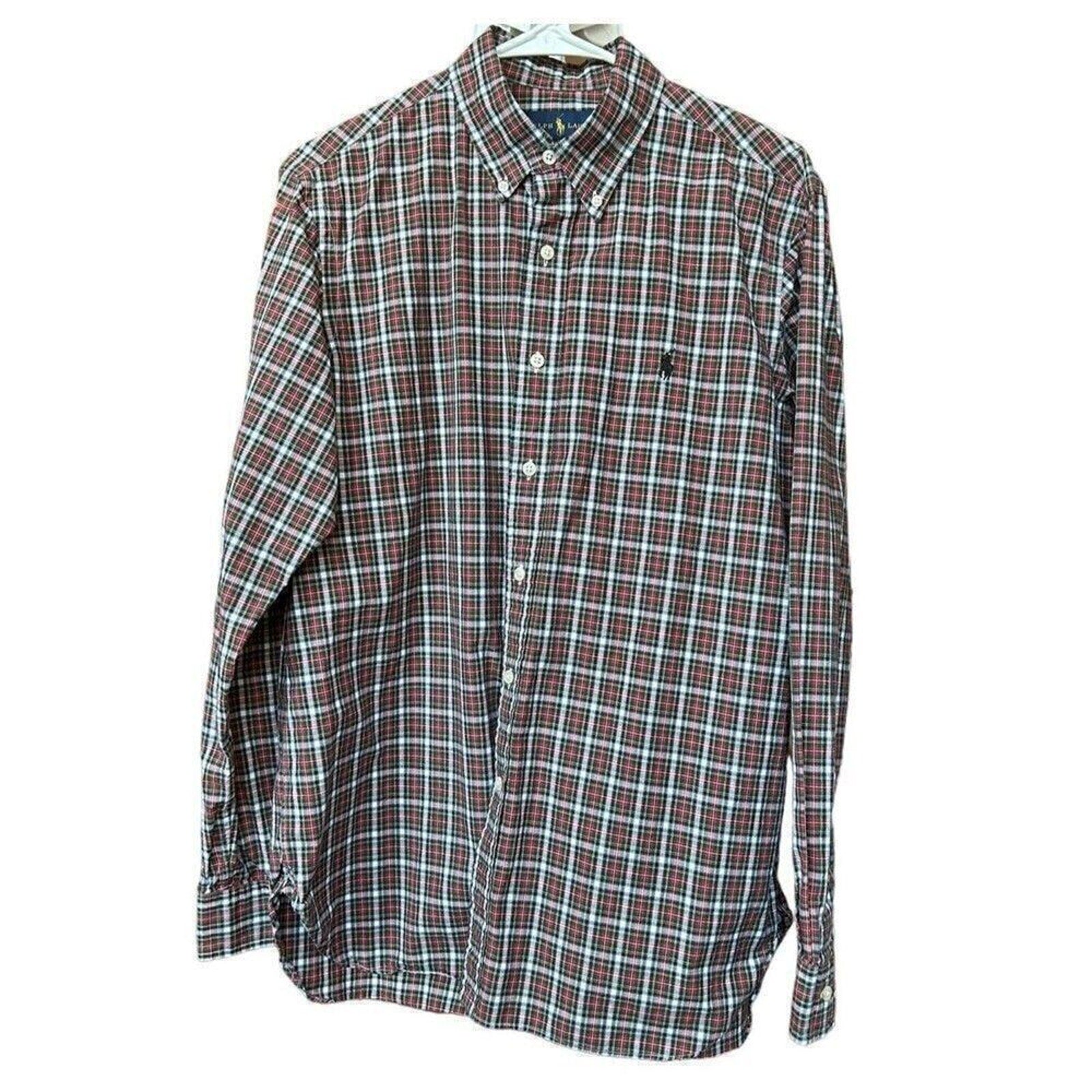 Ralph Lauren Vintage 90s Mens Long Sleeve Plaid Shirt, Size 16, #1150