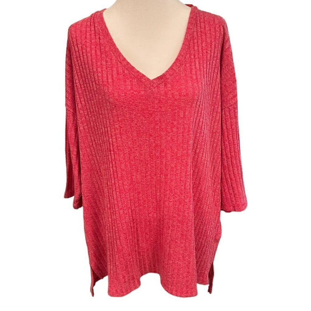 Faded Glory Women's Knit Sweater Size 2X (18W - 20W) Pink 11" Sleeves #M1395