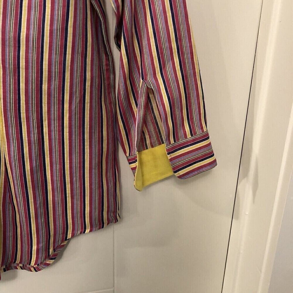 Lauren - Ralph Lauren Women's Stripe Linen Shirt - Yellow Collar & Sleeve Lining