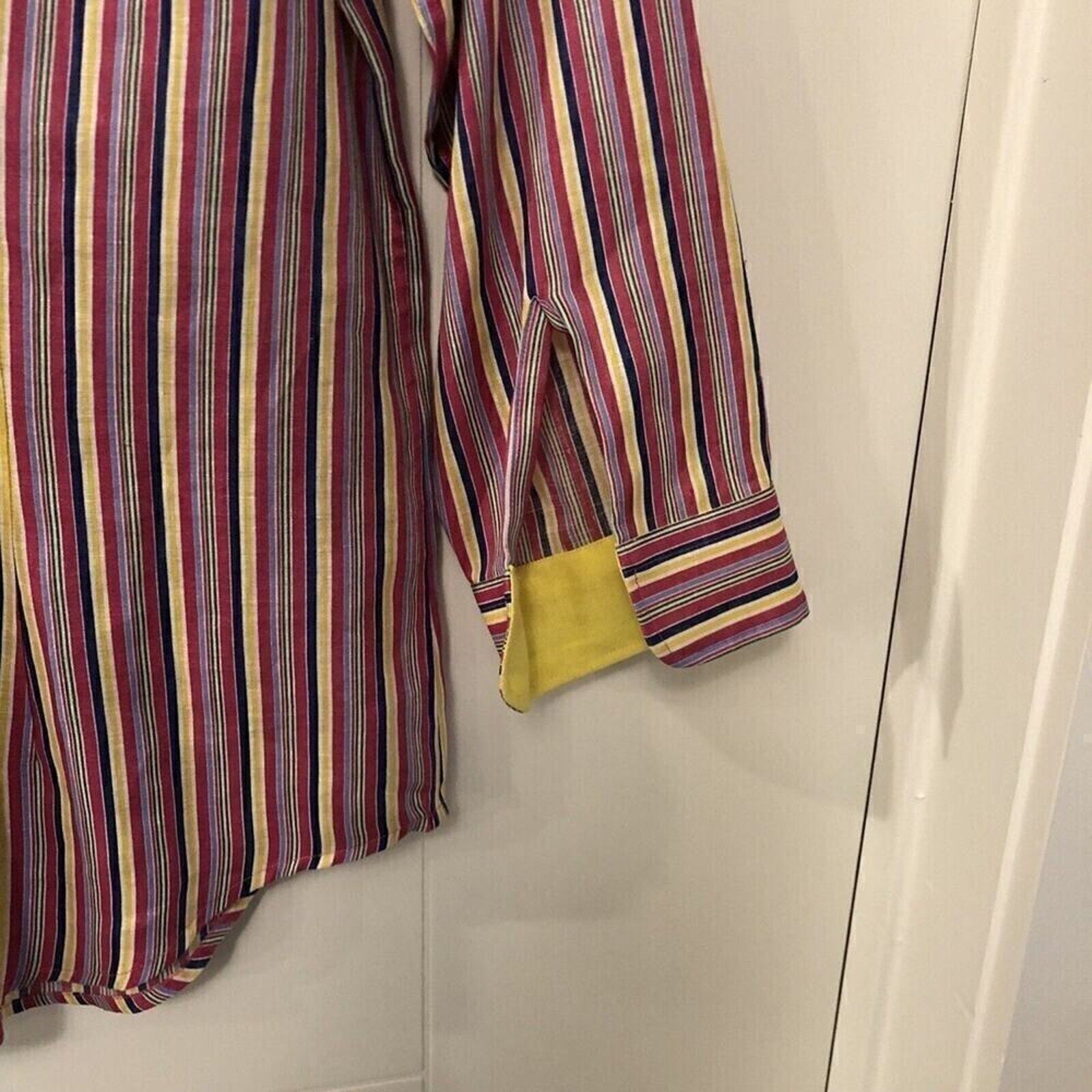 Lauren - Ralph Lauren Women's Stripe Linen Shirt - Yellow Collar & Sleeve Lining