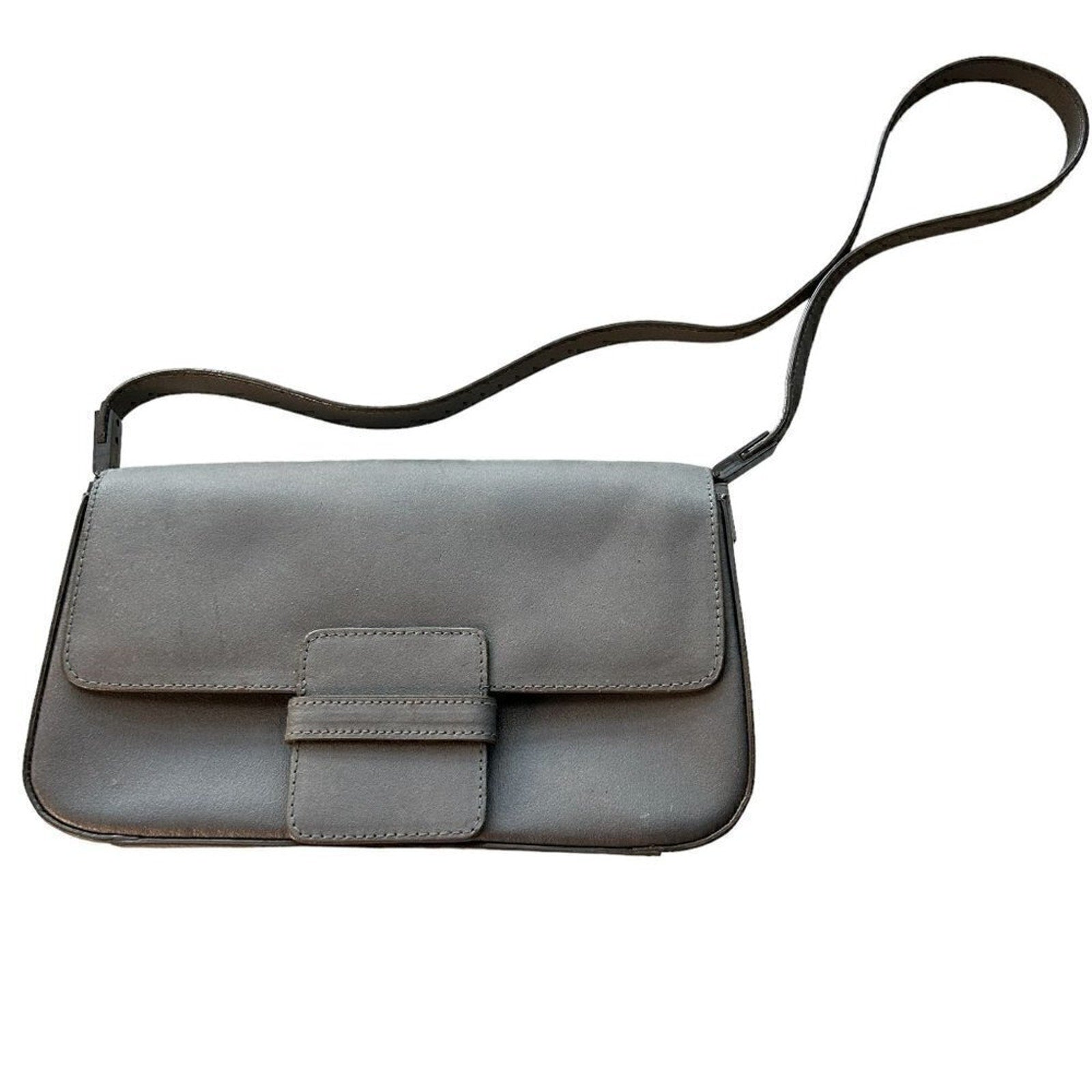 Preston & York Womens Purse W/Shoulder Strap Leather Grey See Photos