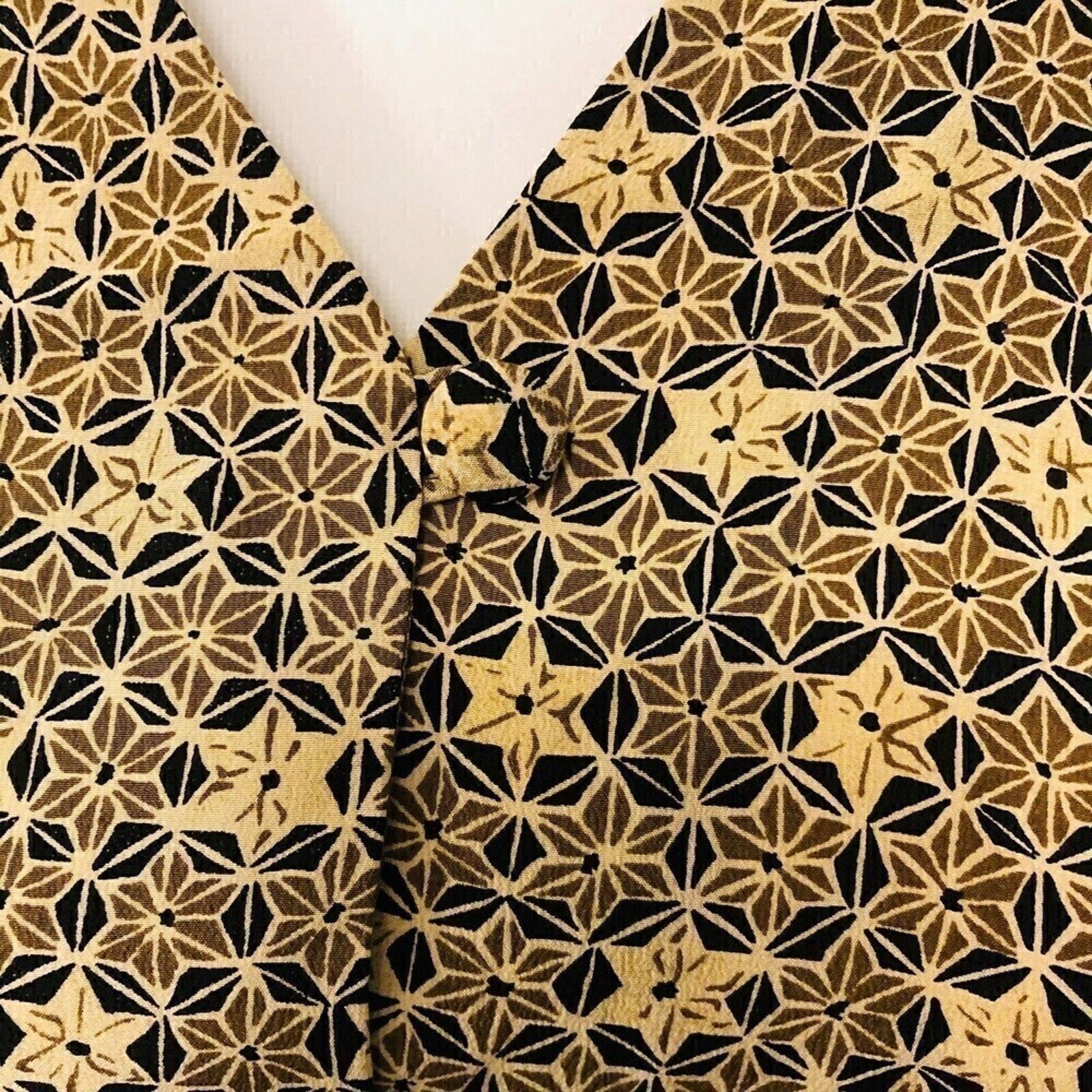 TESS Women's Vtg 100% Silk Black Brown Geo Print Button Blouse Size ( 10 )