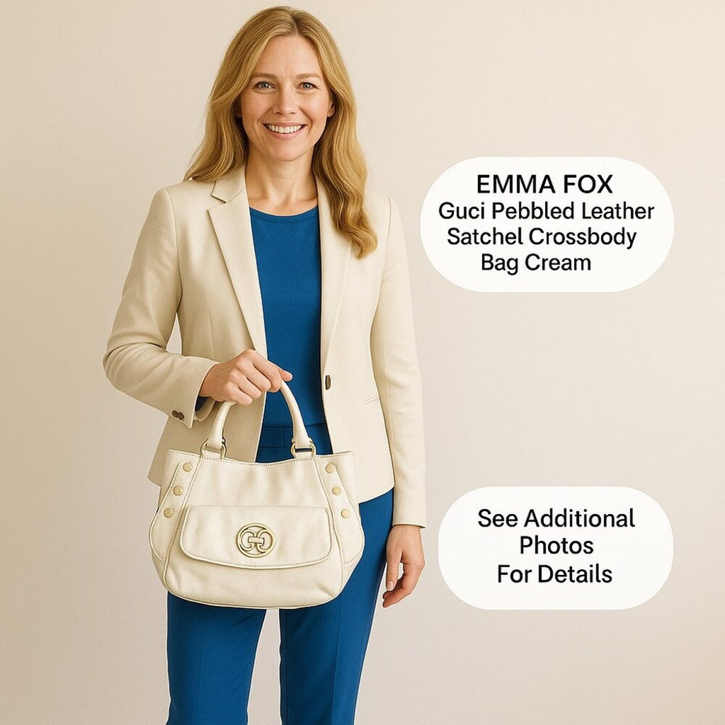 EMMA FOX Guc Pebbled Leather Satchel Crossbody Bag Cream Gold