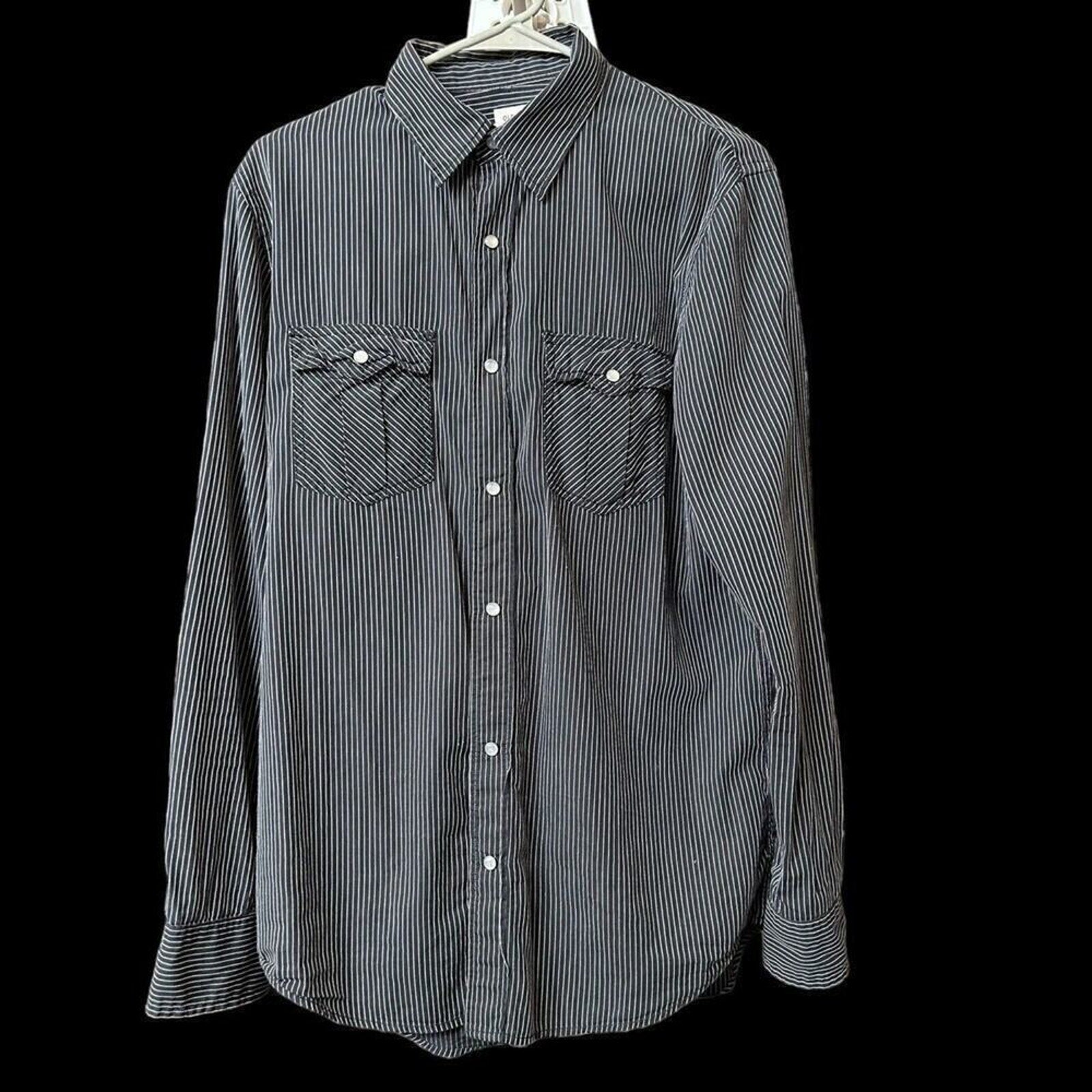 Old Navy Men's Shirt BLUE Striped Pearl Snap Western Size Small #H1278