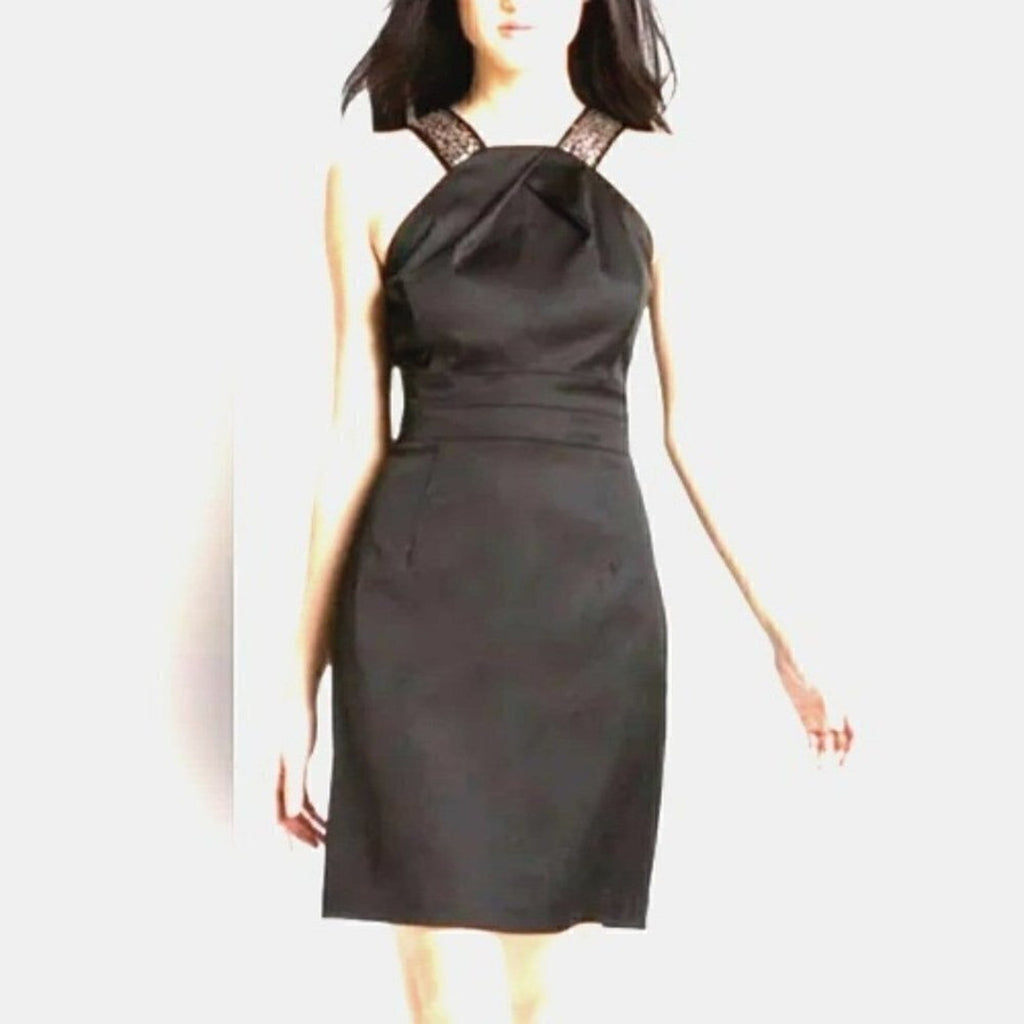Donna Ricco black satin cocktail dress size 10 with sequin straps