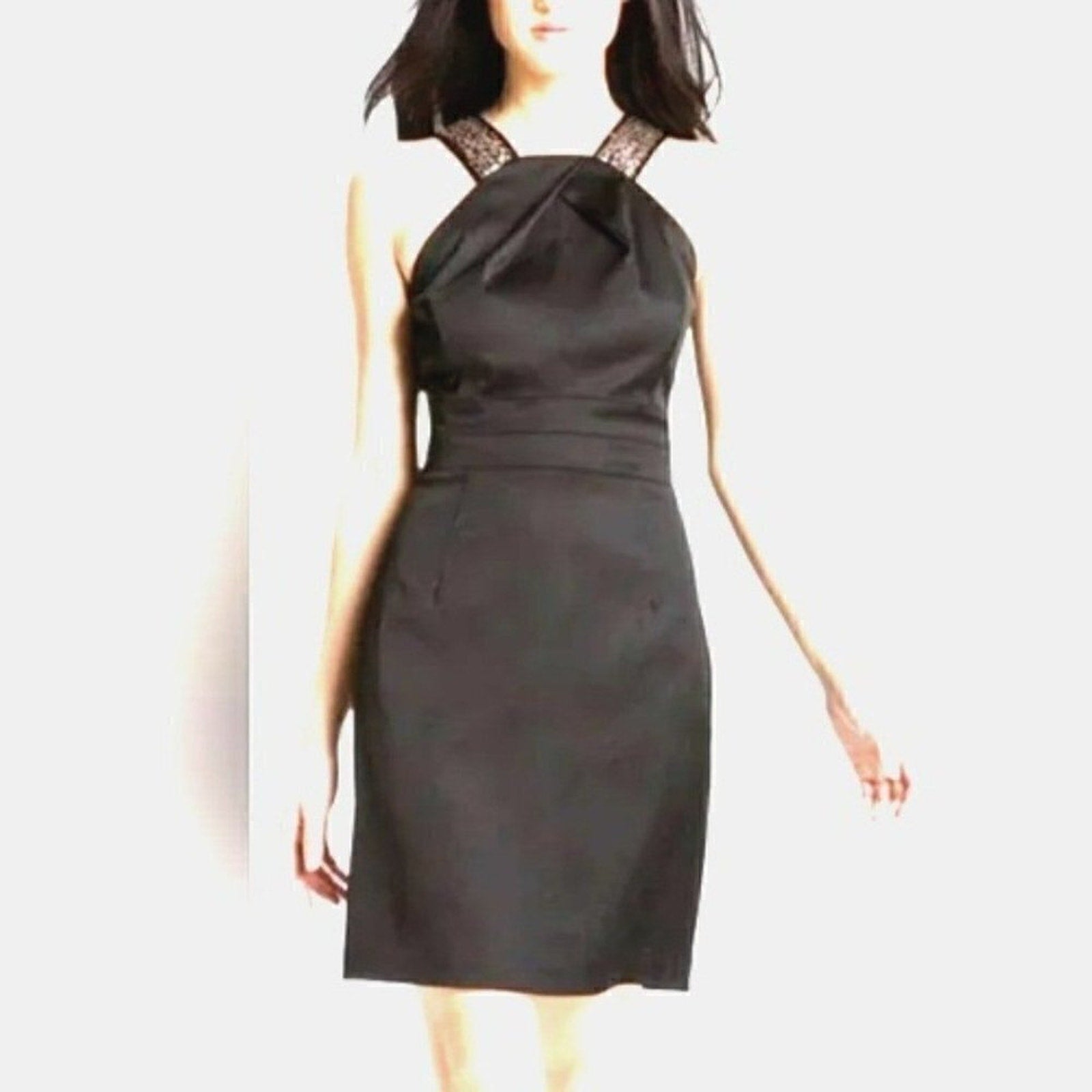 Donna Ricco black satin cocktail dress size 10 with sequin straps