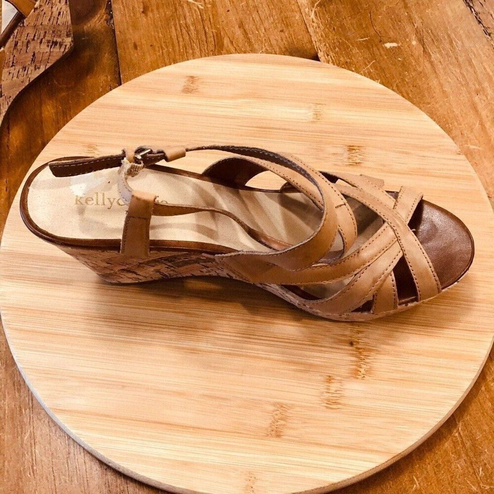 Kelly & Katie Cork Heel Wedge Sandals — Women’s Size 10
