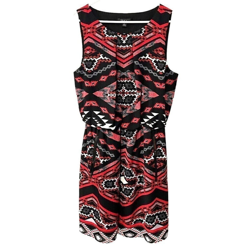 S.L. Fashions Summer Dress Size 16 – Sleeveless Print, Knee Length, Zip Pockets