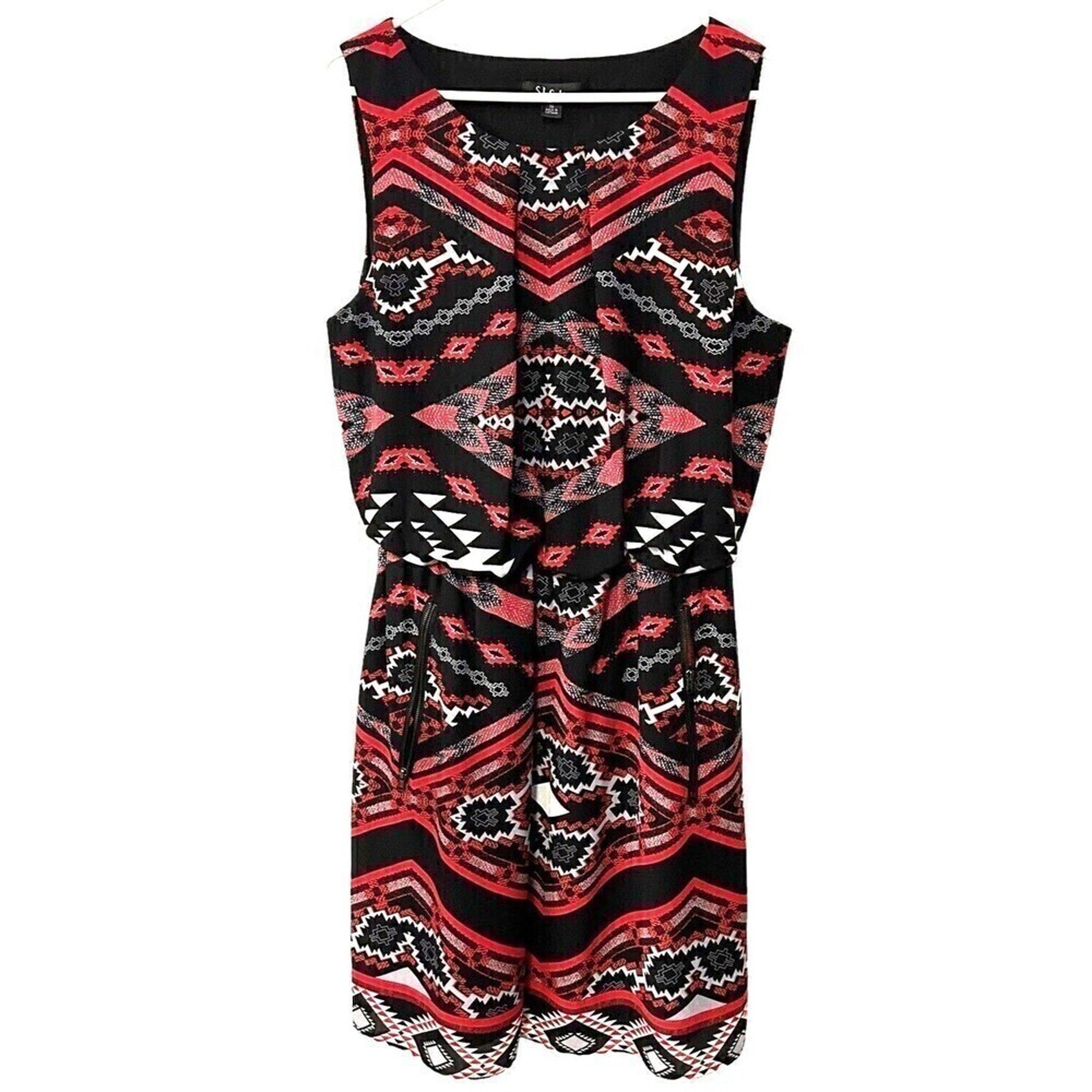 S.L. Fashions Summer Dress Size 16 – Sleeveless Print, Knee Length, Zip Pockets