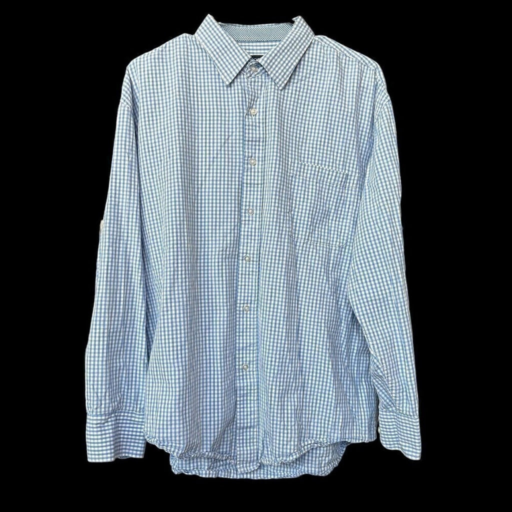 Bocari Men's Shirt Long Sleeve Button Up Blue Gingham Plaid Size XL #G1268