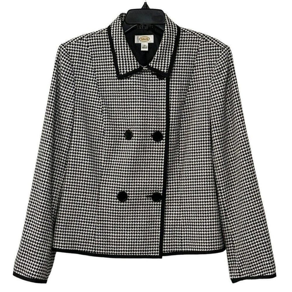 Talbots Women's  Black White Houndstooth Plaid Jacket Blazer Size 14 #BH