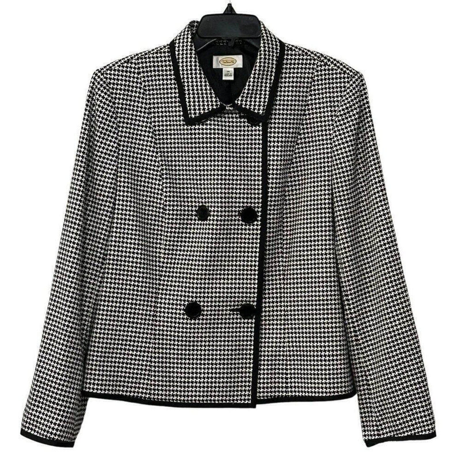 Talbots Women's  Black White Houndstooth Plaid Jacket Blazer Size 14 #BH