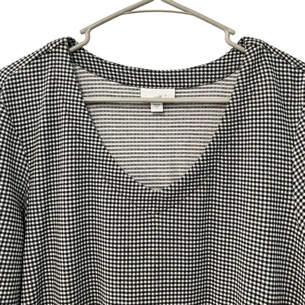 J. Jill Women's Dress Sz. L Black White Houndstooth V-Neck  Lg. Sleeve #BH