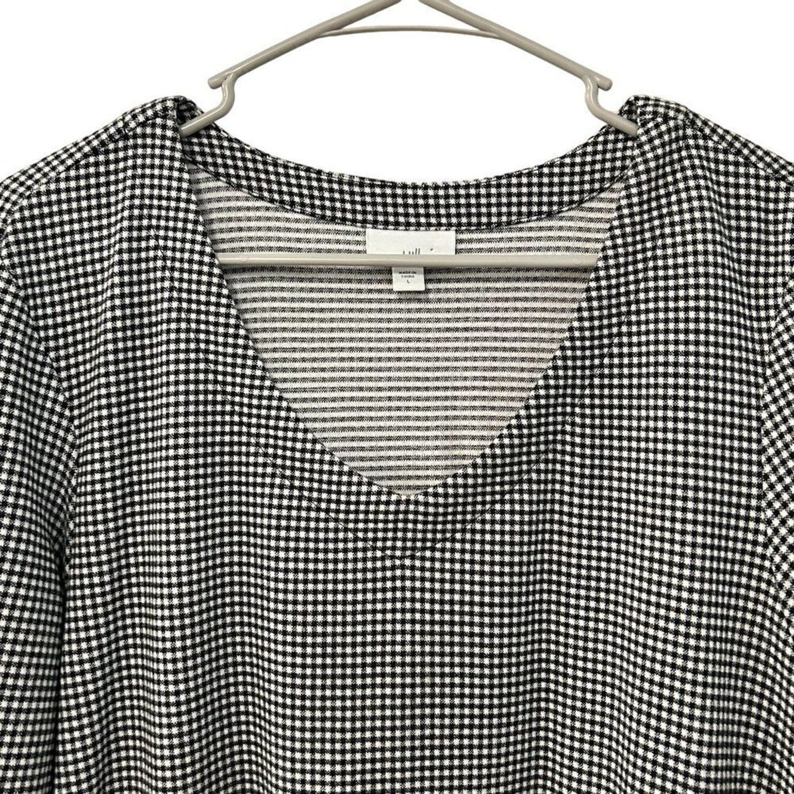 J. Jill Women's Dress Sz. L Black White Houndstooth V-Neck  Lg. Sleeve #BH