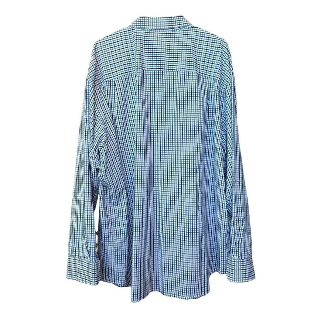 Izod Mens Shirt, 3XL ,Blue White Plaid, Button Up Long Sleeve Heavy Cotton #1147